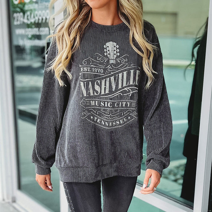 Pullover Round Neck Long Sleeves Top For Women - cas7m