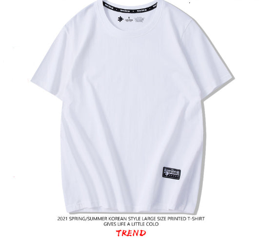 Drop-Shoulder Pure Cotton Short-Sleeve Unisex Solid-Color Blank Shirt - cas7m