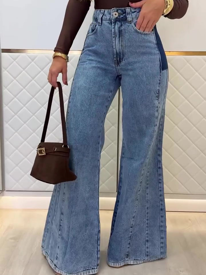 Trendy Light Blue High - Waisted Flared Jeans - cas7m