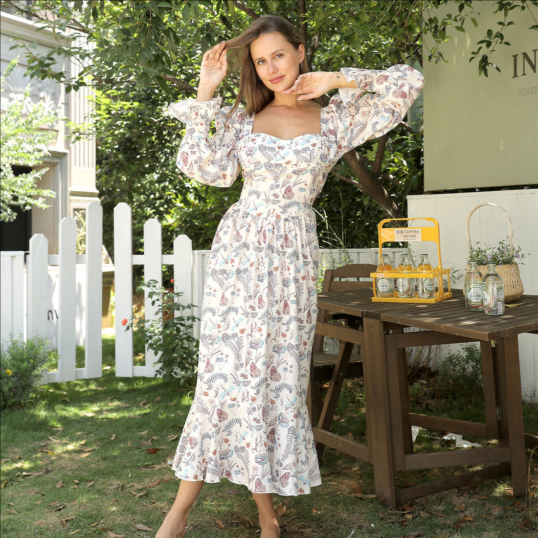 Chic Square Neck Printed Dress