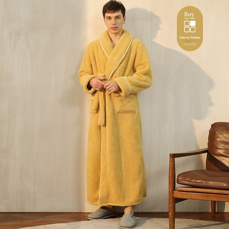 Autumn And Winter Thickened Cotton Velvet Nightgown Men's Winter Plus-sized Plus Size Light Luxury Couple Bathrobe Women's Extended Pajamas - cas7m