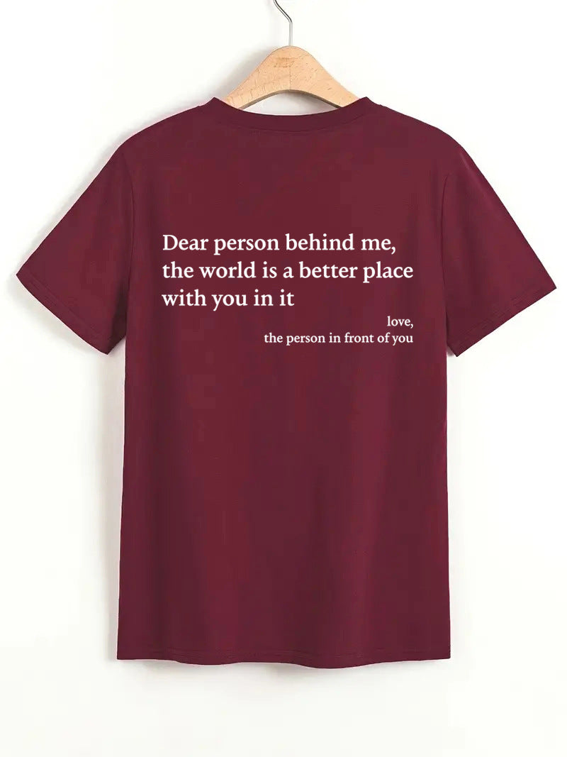 New Fashion Womens Letter T-Shirt Round Neck Short Sleeve Slogan Tee Top - cas7m