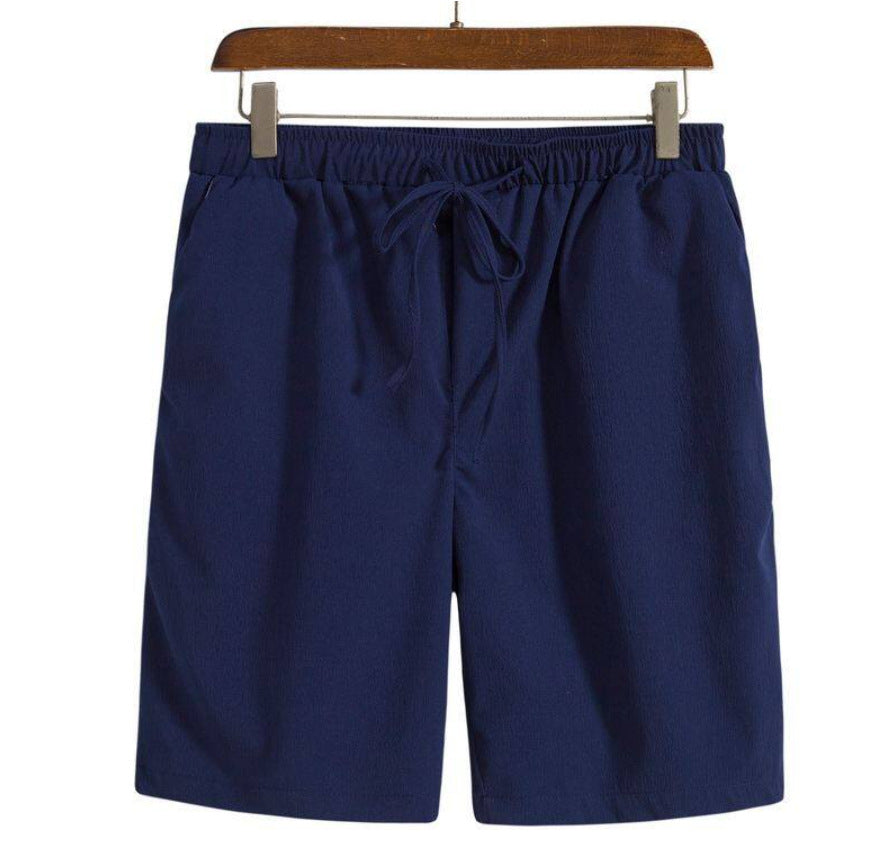 Cotton-linen Shorts Japanese-style Solid-color Casual Drawstring Beach Pants For Men - cas7m