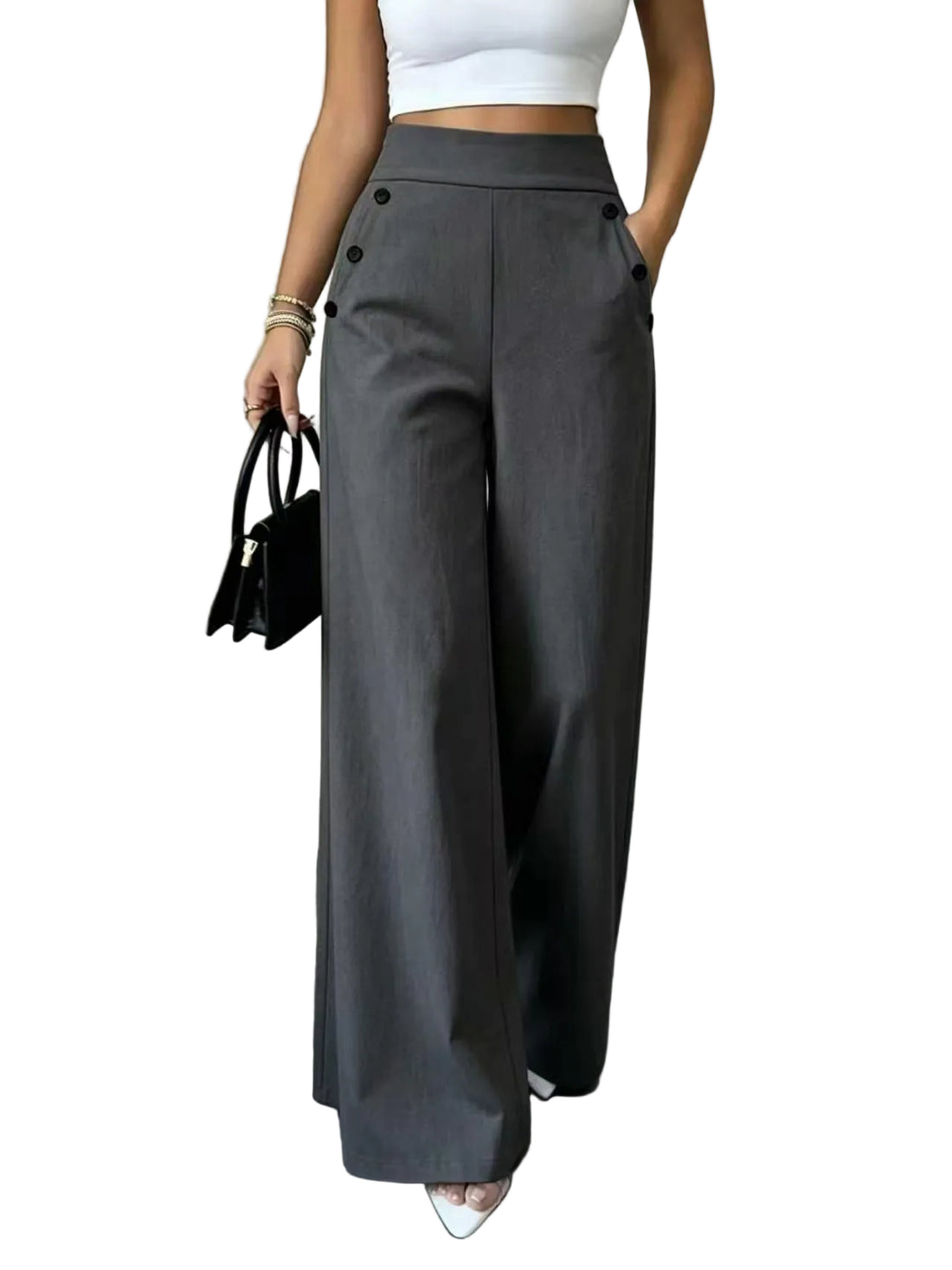 Summer New Arrival High Waisted Double Breasted Loose Fit Trousers - cas7m