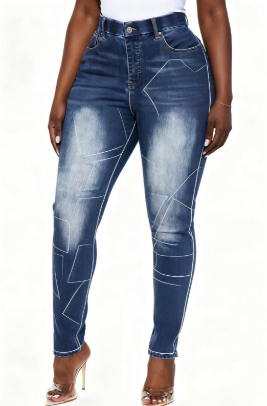 Patchwork Frayed Casual High-waisted Slim-fit Ripped Jeans - cas7m