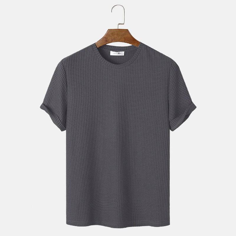Men Summer Solid Color Round Neck Basic T-Shirts - cas7m