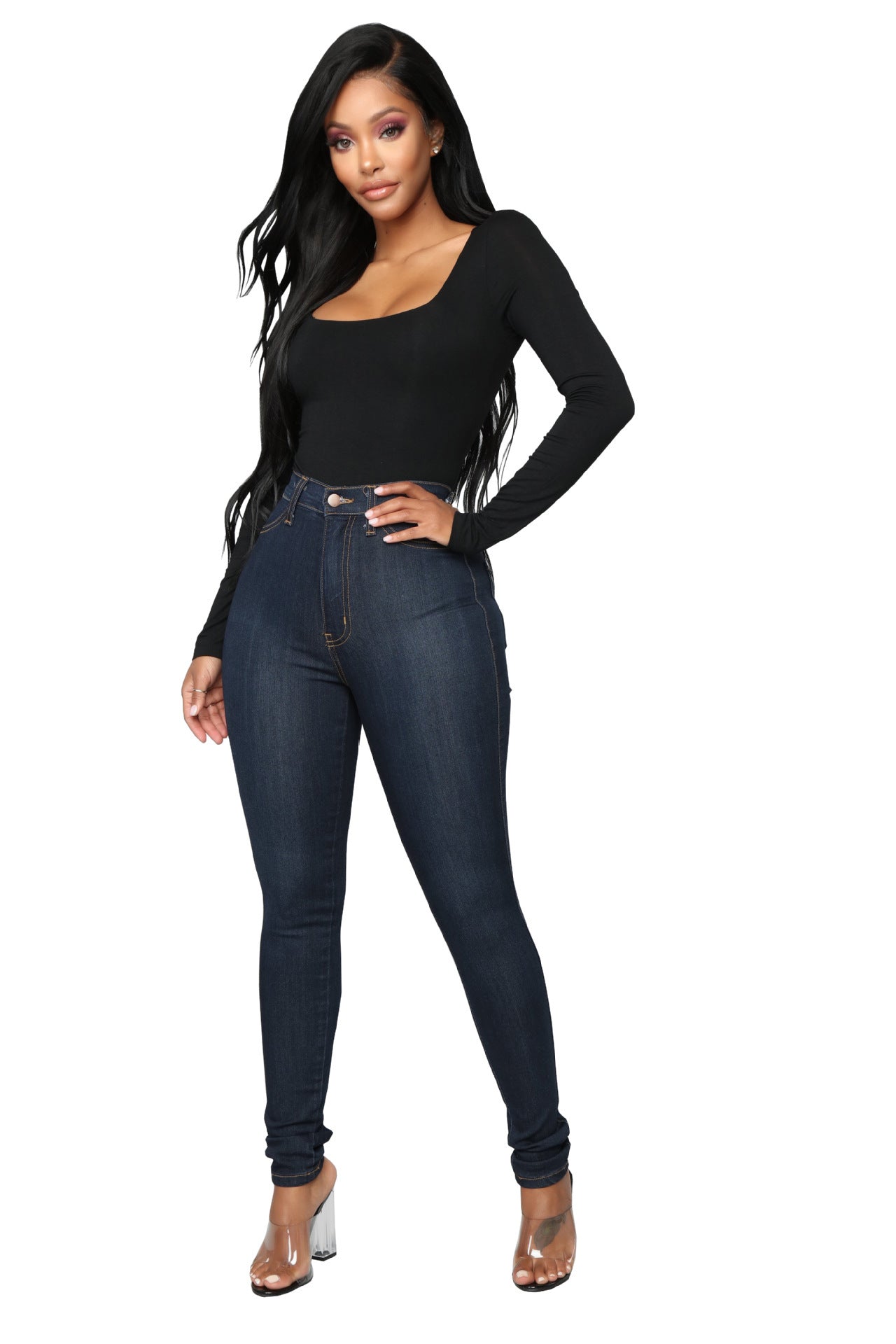 High waist women's jeans - cas7m