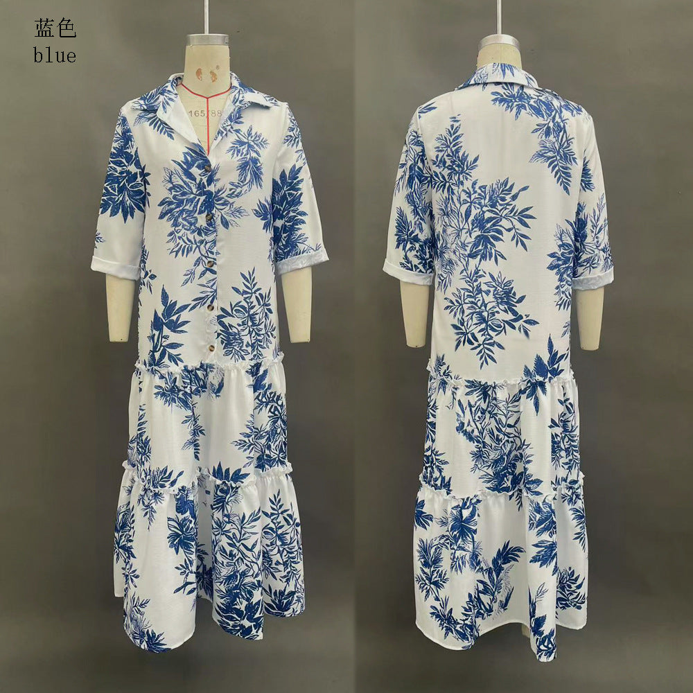 New Womens Casual Long-sleeve Lapel Dress - cas7m