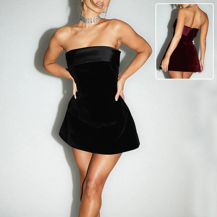 Ins Slim Tube-top Dress Fashion Zipper A-line Short Dresses Party Evening Clothing For Women - cas7m