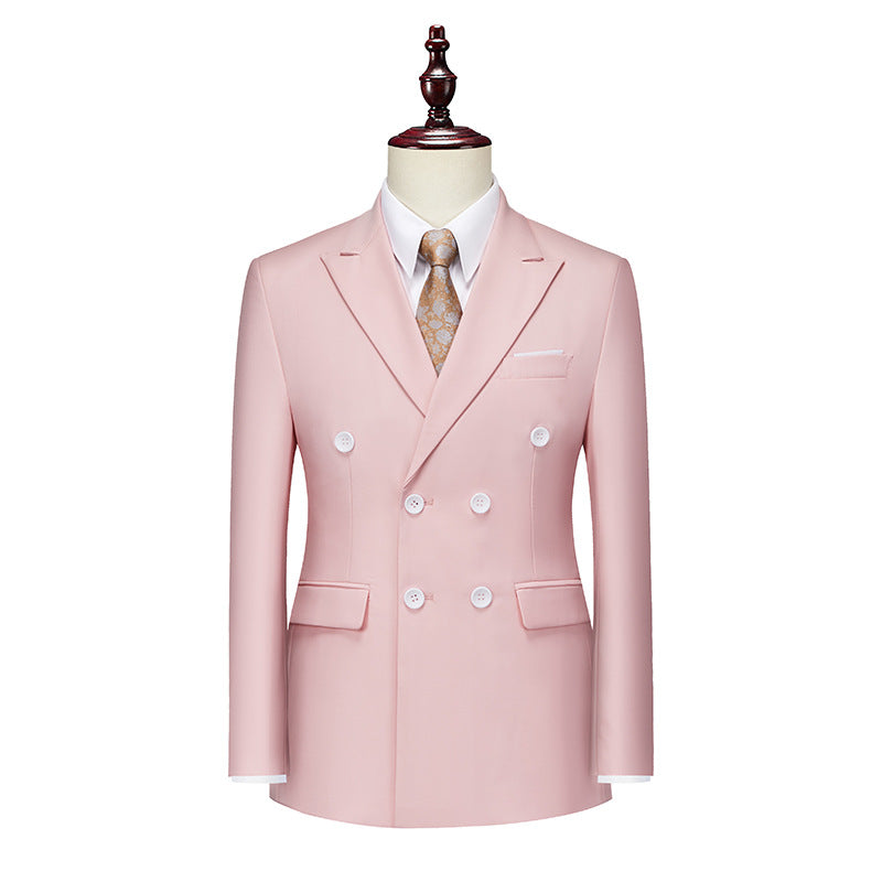 Men's Business Casual Double-breasted Suit Jacket Fashion Solid Color Coat - cas7m