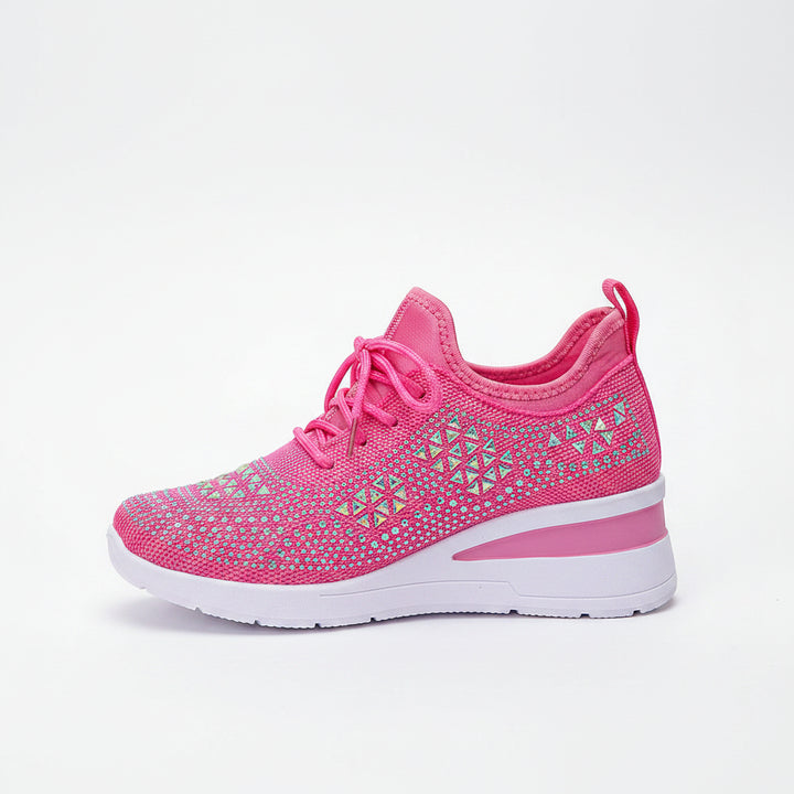 Ins Rhinestone Sneakers Fashion Lace Up Wedges Casual Shoes Women's Daily Commuting Sports Shoes - cas7m