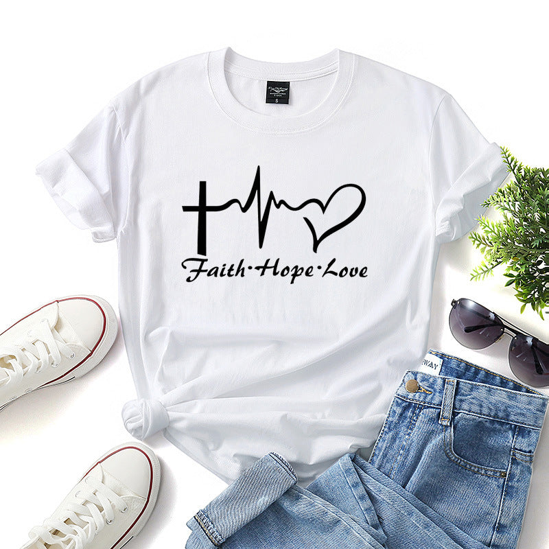 Faith Hope Love Letter Short-sleeved Cotton Bottoming Shirt - cas7m