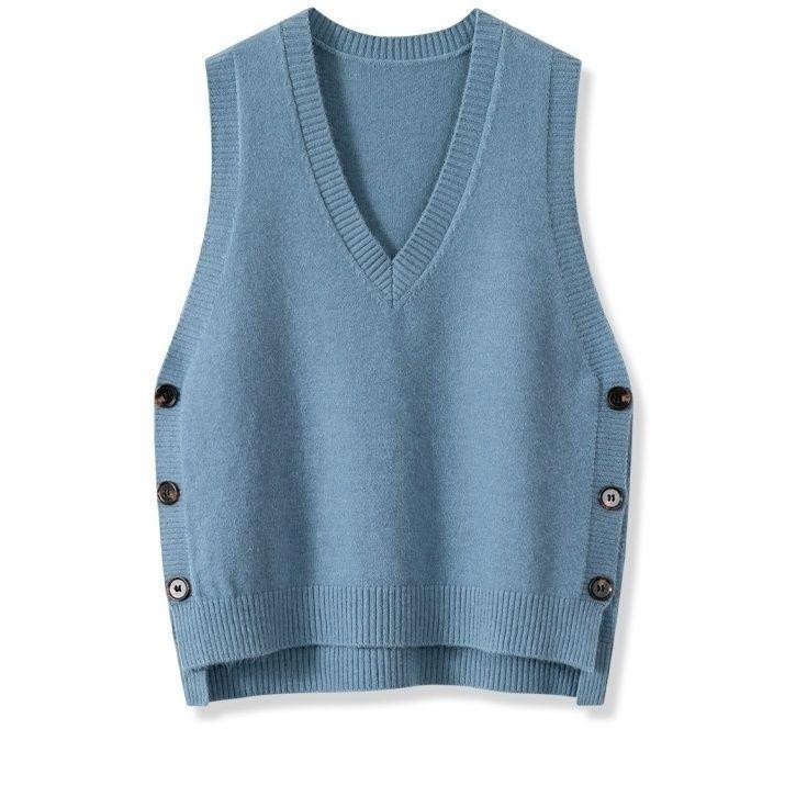European And American Retro V-neck Knitted Vest Women's Spring Autumn Outerwear - cas7m