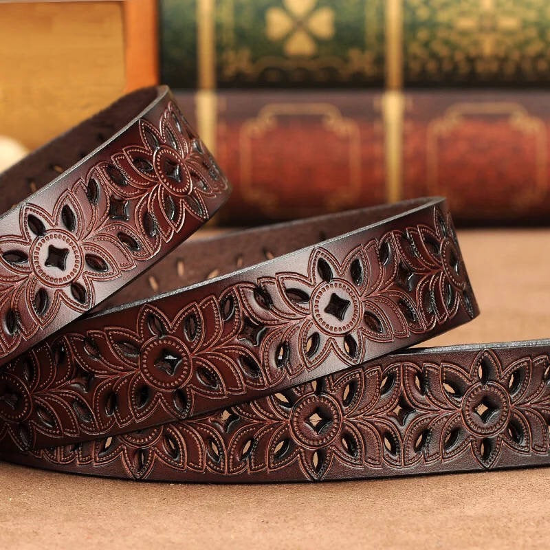 New Belt Hollow Pattern Belt Ladies Trend Waistband Genuine Woman Belt Vintage Pin Buckle Strap Jeans - cas7m