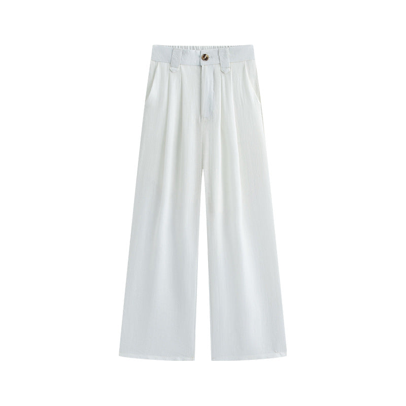 Casual Anti-wrinkle Thin High Waist Slimming And Straight Draping Cotton Linen Wide Leg Pants Long - cas7m