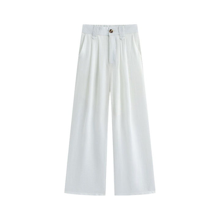 Casual Anti-wrinkle Thin High Waist Slimming And Straight Draping Cotton Linen Wide Leg Pants Long - cas7m