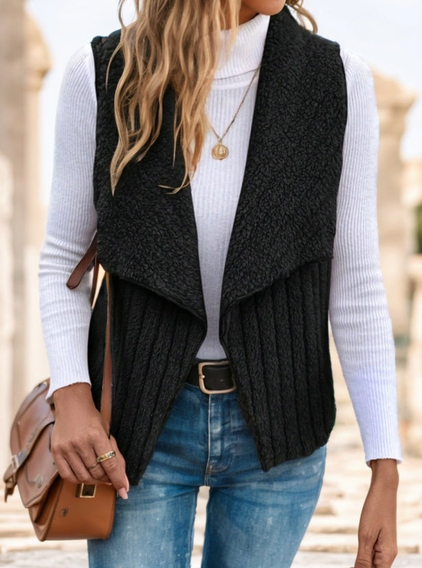 Waterfall Collar Open Front Vest Coat - cas7m