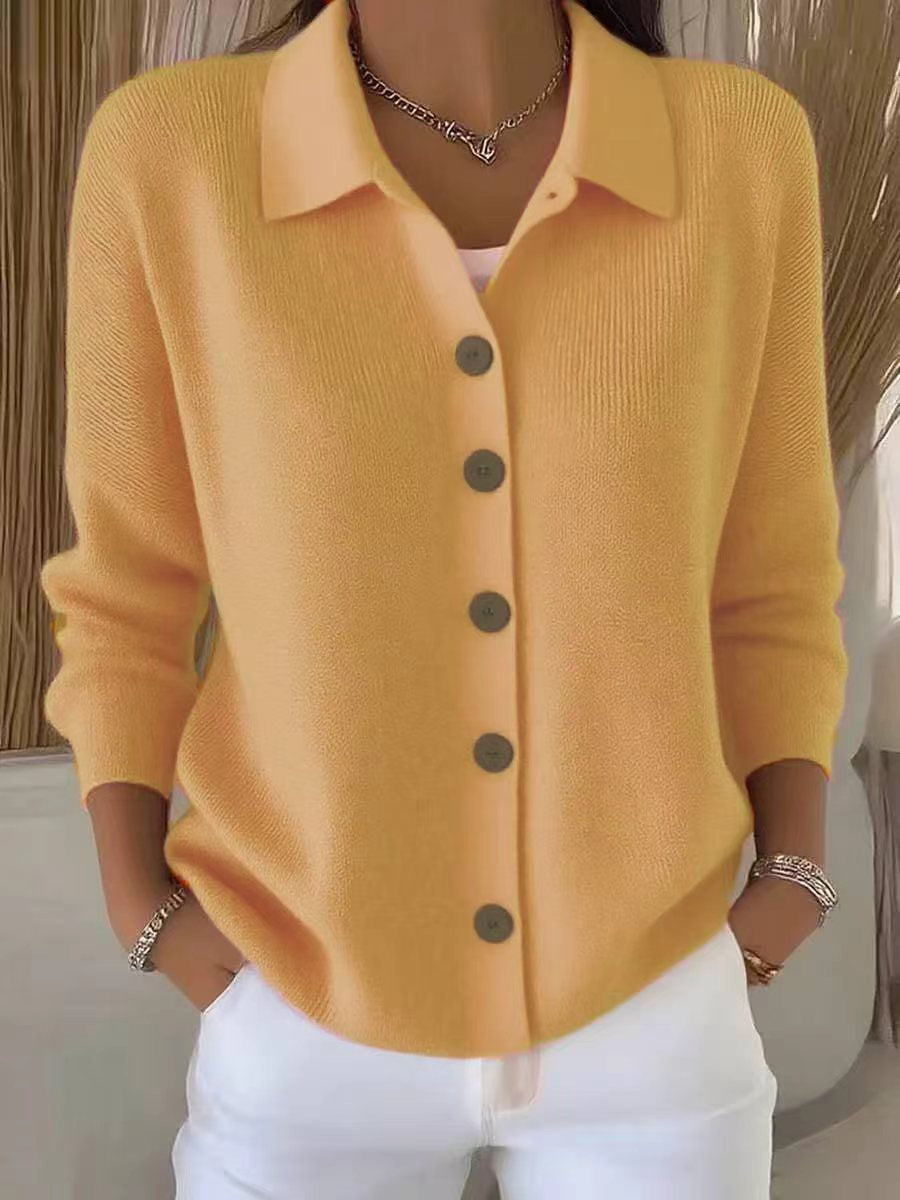 Button-knitted Lapel Sweater Cardigan Coat For Women - cas7m