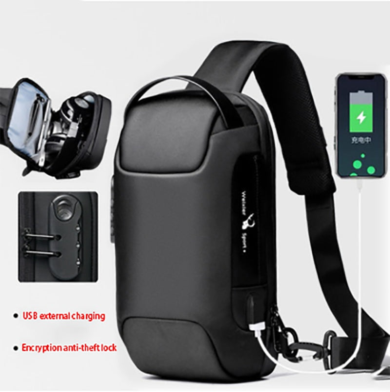 Waterproof USB Anti-theft Bag Men Oxford Crossbody Shoulder Bag Sling Multifunction Short Travel Messenger Chest Pack - cas7m