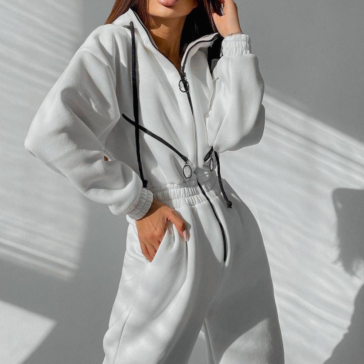 Cross-border Hot Sale Amazon Ebay Hot Sale Popular Sports Casual Women's Hooded Jumpsuit One-piece Suit - cas7m