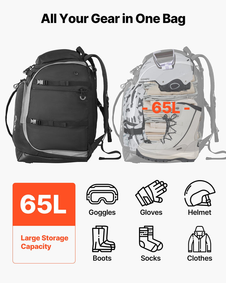 65L Waterproof Ski Boot Bag with Independent Compartments - cas7m