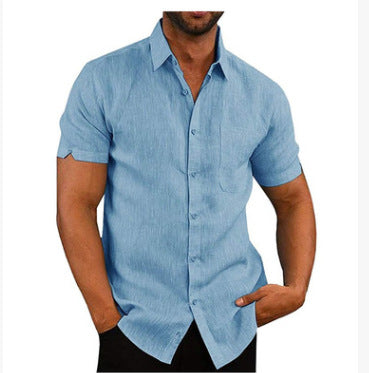 Solid color button linen shirt - cas7m