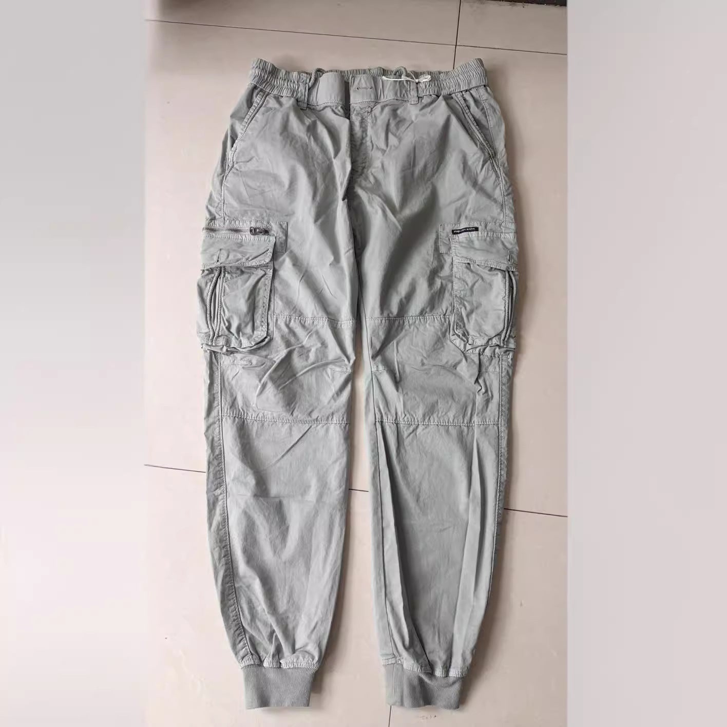 Solid Color Skinny Pants Multi-pocket Men's Working Pants - cas7m