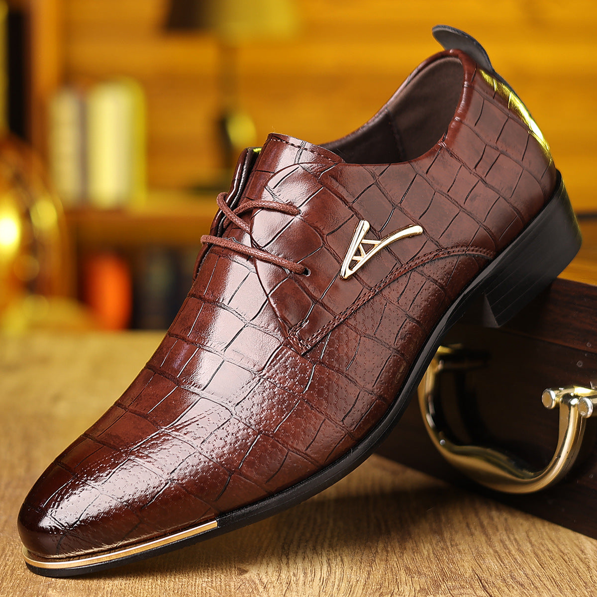 Men's Plus Size Leather Dress Shoes: Elegant Pointed Toe Design - cas7m