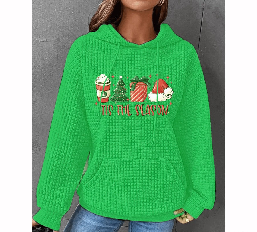 Waffle Hoodie Winter New Hooded Dog Printed Sweater Women - cas7m