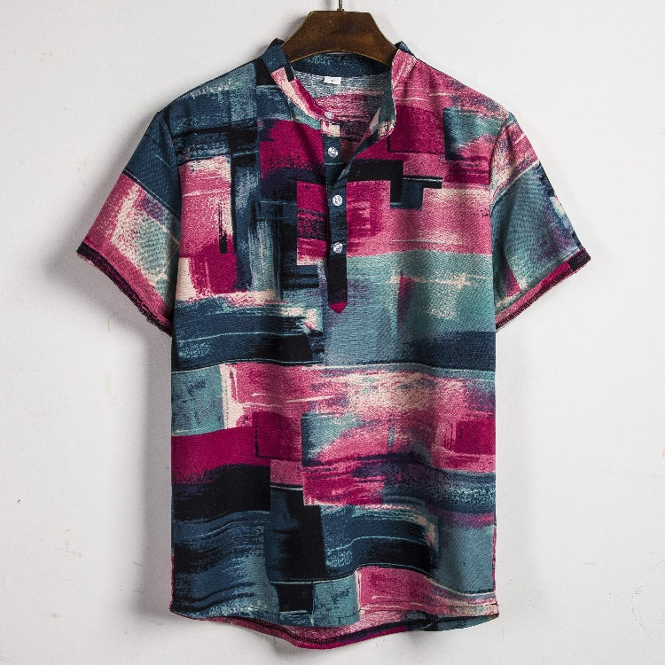 New Short-sleeved Linen Shirt For Men - cas7m