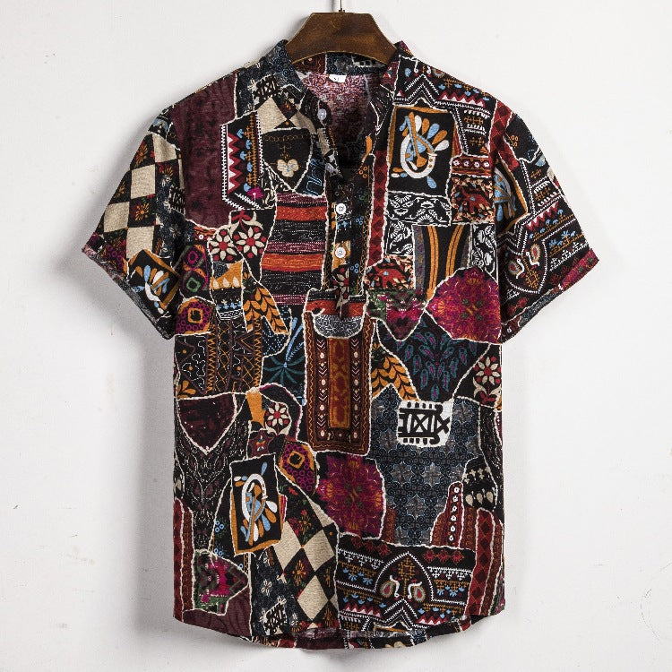 New Short-sleeved Linen Shirt For Men - cas7m