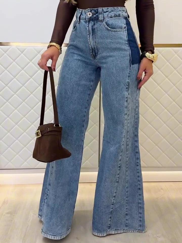 Trendy Light Blue High - Waisted Flared Jeans - cas7m