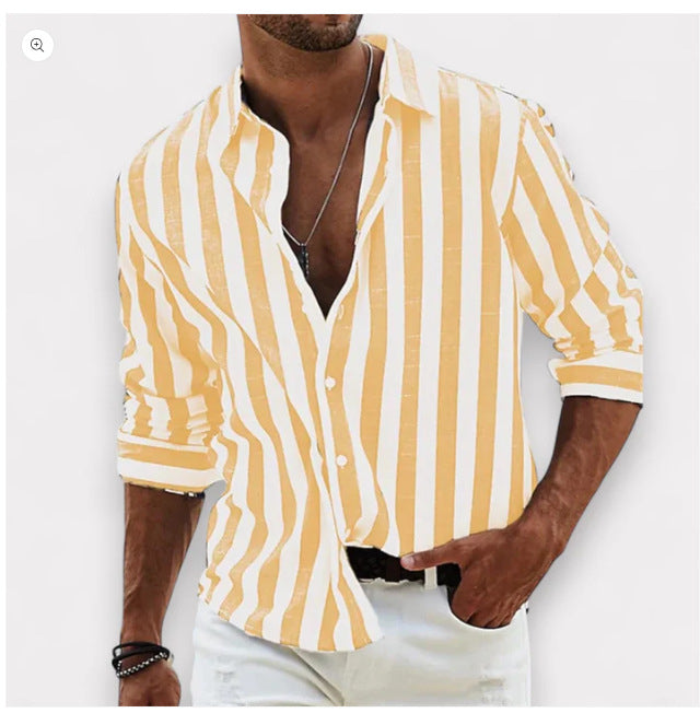 Striped Print Shirt Casual Loose Long-sleeved Shirt Men's Clothing - cas7m