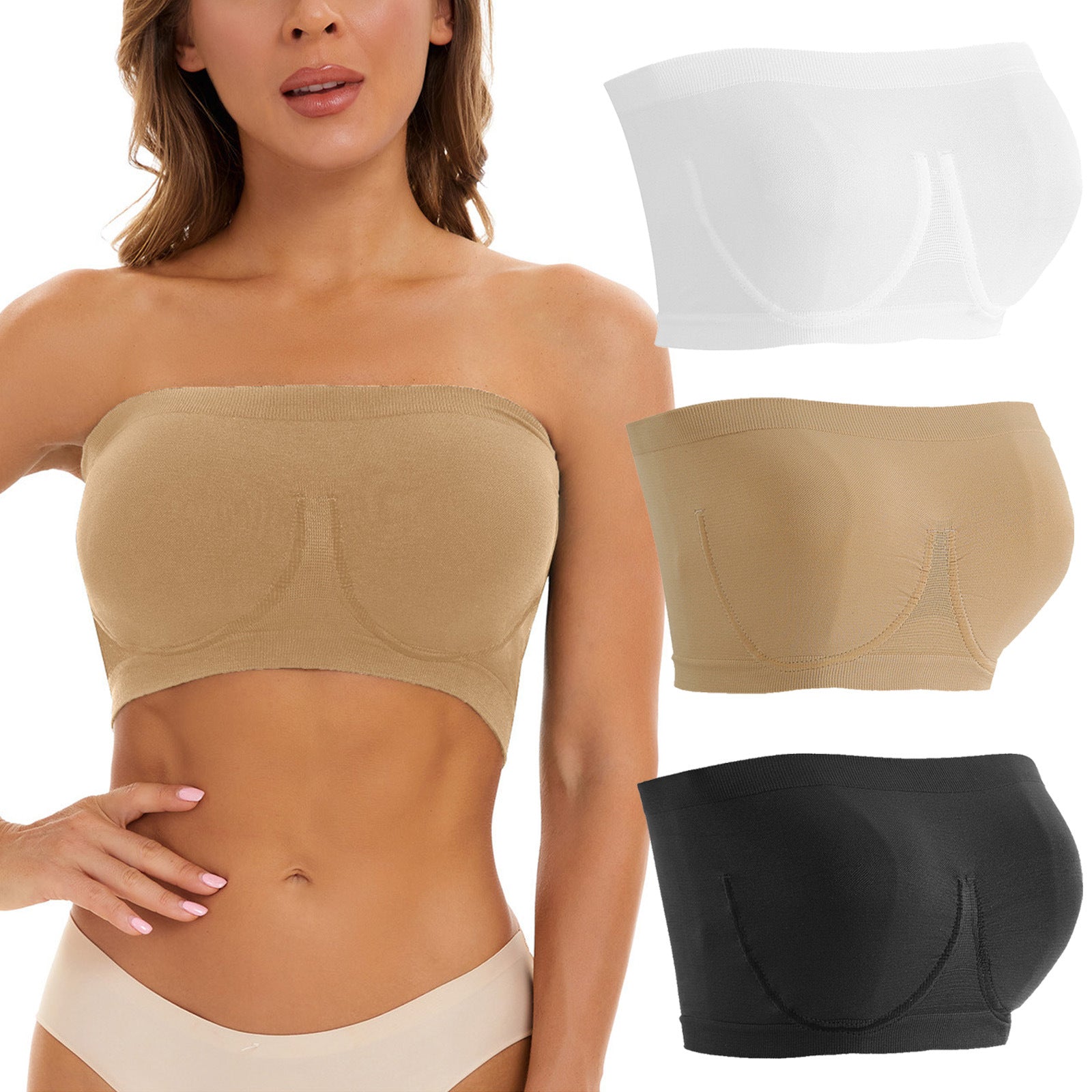 Strapless Gather Bra Set - Nylon Spandex, All Sizes Available - cas7m