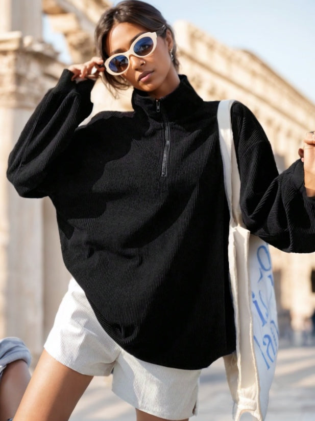 Women Casual Zip Up Front Long Sleeve Leopard Print Sweatshirt - cas7m