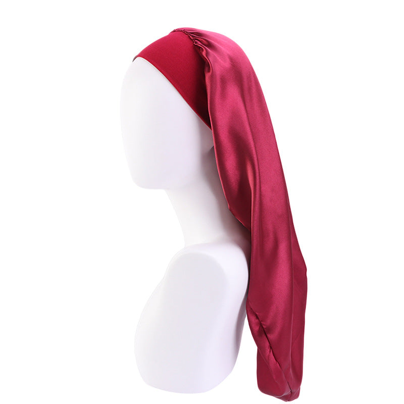 Women's Elastic Wide-brimmed Satin Long Tube Nightcap - cas7m