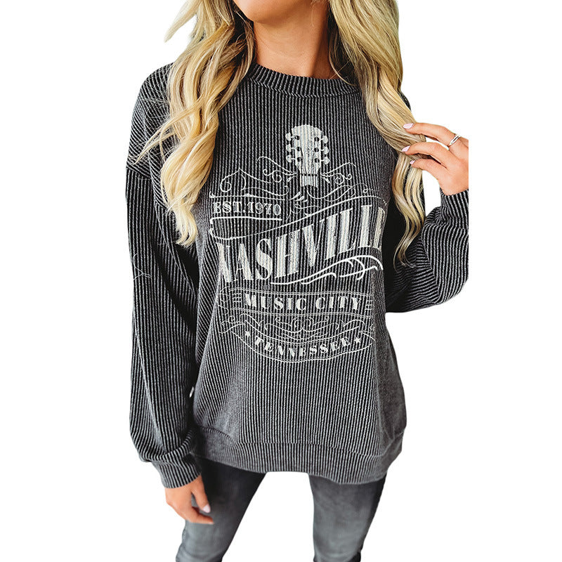 Pullover Round Neck Long Sleeves Top For Women - cas7m