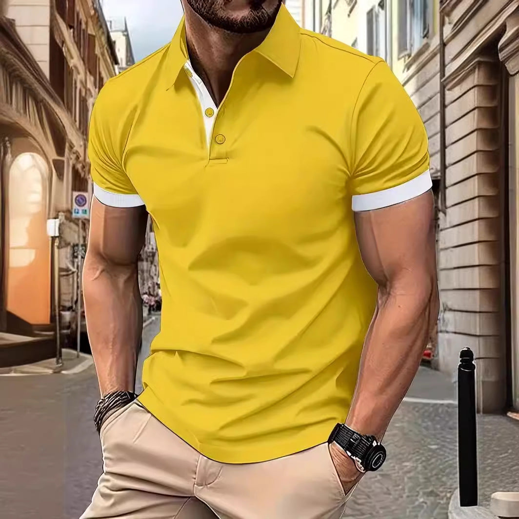 3D Solid Color Lapel Short Sleeve Polo Shirt Casual Loose Men - cas7m