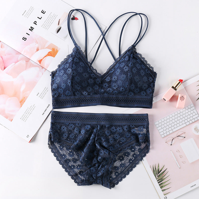 Elegant Cotton Lace Bralette with Rabbit Hair Blend - Women's Lingerie - cas7m