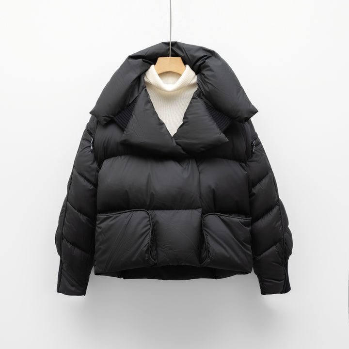 Korean-style Knitted Patchwork Large Lapel Short Down Jacket For Women - cas7m