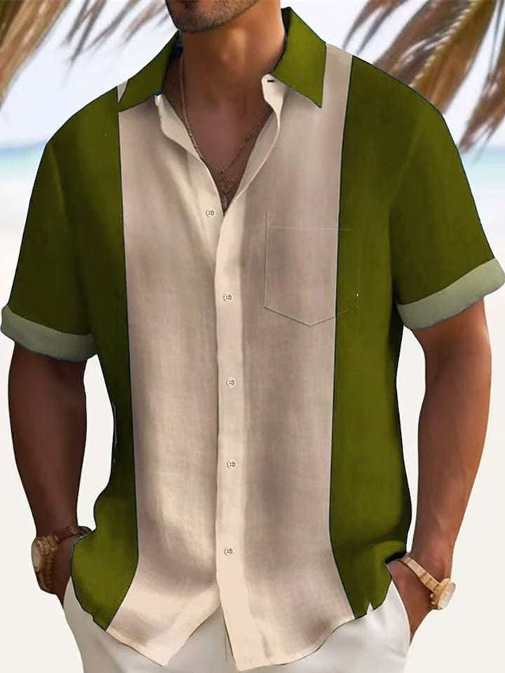 Men's Full Size Color Block Short Sleeve Shirt Plus Size - cas7m