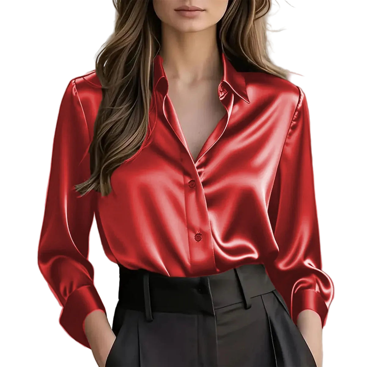 Elegant Long Sleeve Polyester Blouse - Multiple Colors Available - cas7m