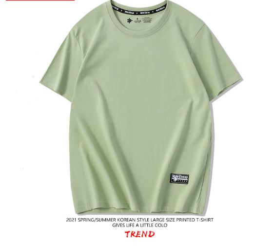 Drop-Shoulder Pure Cotton Short-Sleeve Unisex Solid-Color Blank Shirt - cas7m