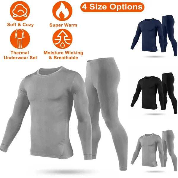 Men Thermal Underwear Set Long Johns Pants Long Sleeve Soft Underwear Kit Top Bottom Winter Sports Suits - cas7m