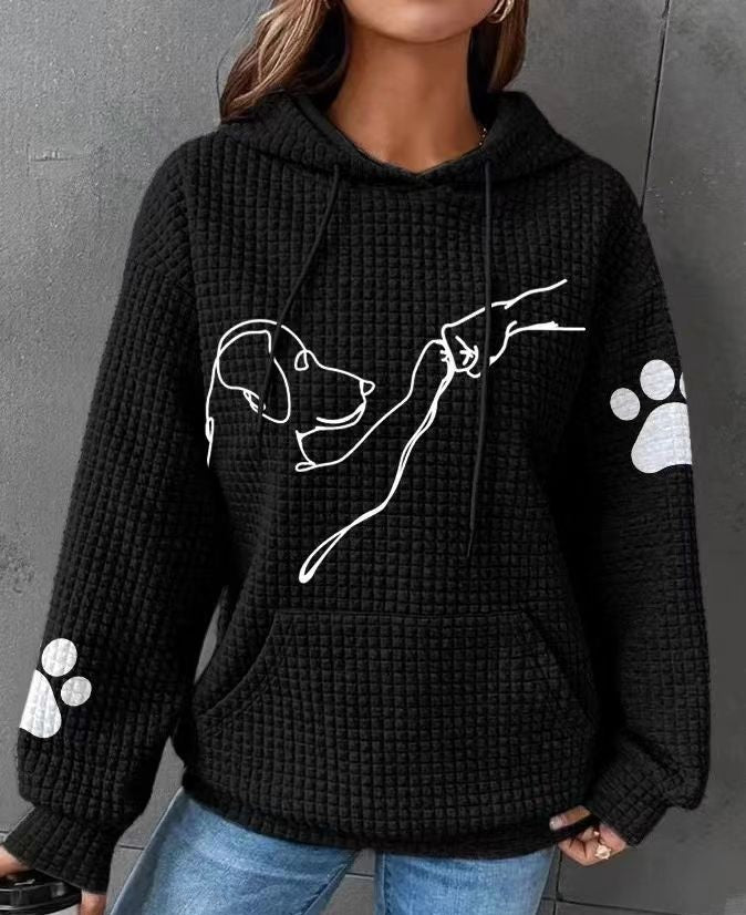 Waffle Hoodie Winter New Hooded Dog Printed Sweater Women - cas7m