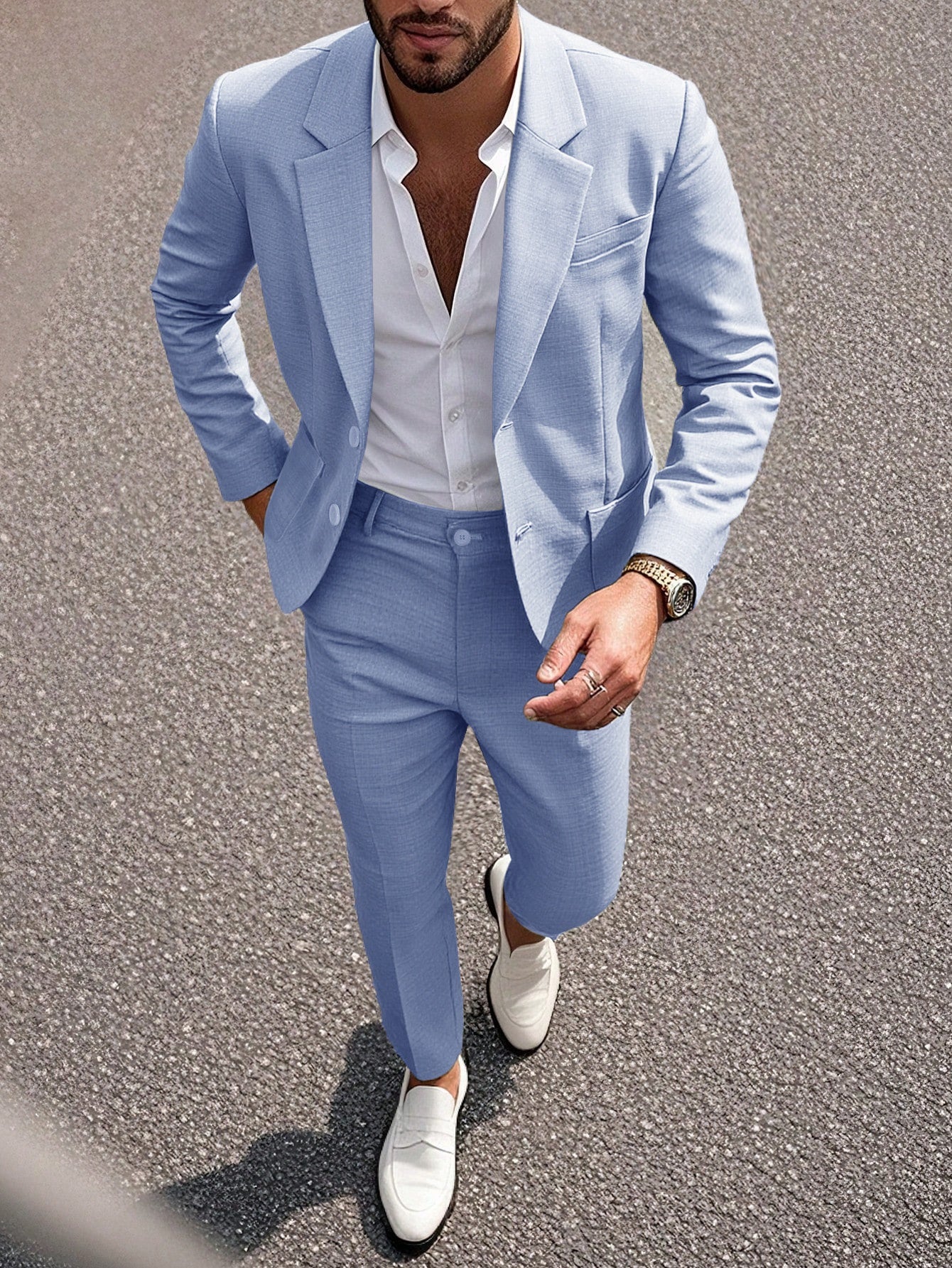 Mens Solid-Colored Business Suit Set - cas7m