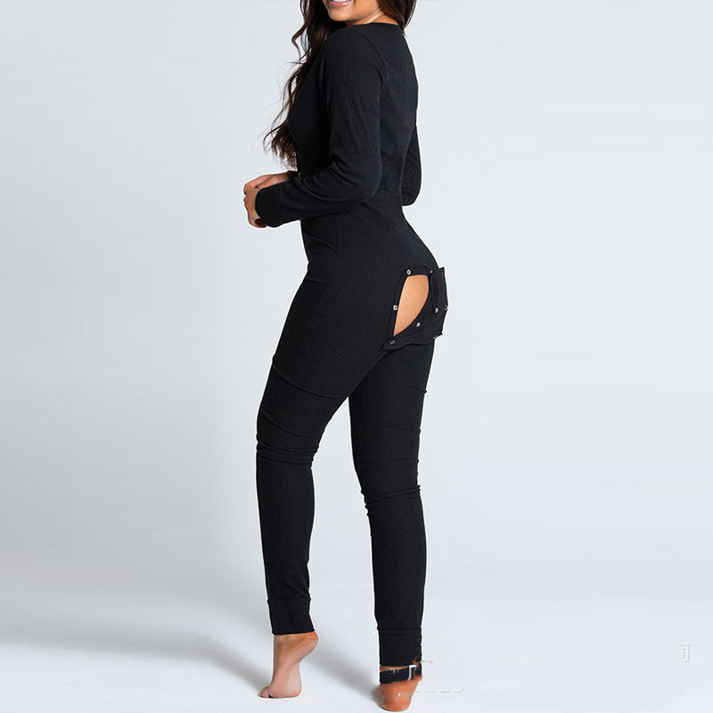 European And American Sexy Long-sleeved One-piece Trousers - cas7m