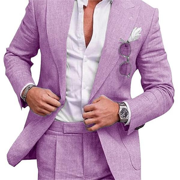 Men's Large Single Row One Button Solid Color Suit Two-piece Set - cas7m