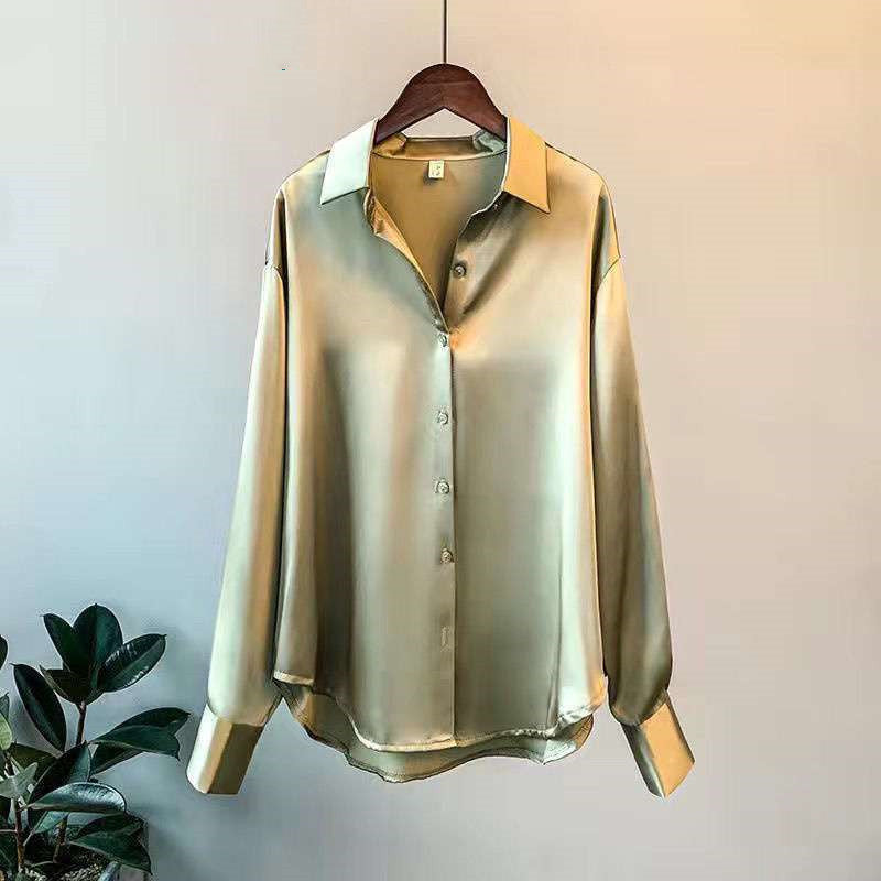 Women's Long-sleeved Satin Shirt - cas7m