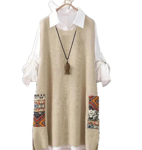 Women's Knitted Vest Loose V-neck - cas7m